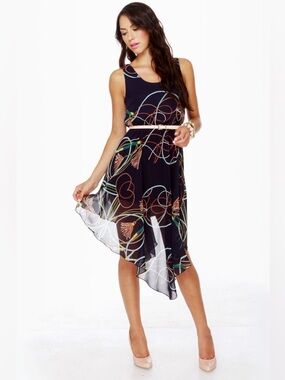 Hot & Delicious Navy Multicolor ‘Show me the Ropes’ Print Dress Sz S/M